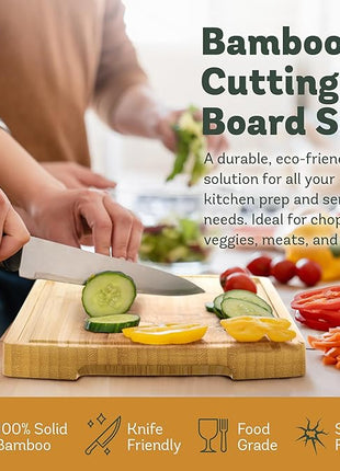 Bambüsi Wood Cutting Boards for Kitchen - Bamboo Cutting Board Set with Deep Juice Groove & Side Handles - Chopping Board Butcher Block for Meat, Vegetables, Charcuterie, Cheese, Serving, or Meal Prep