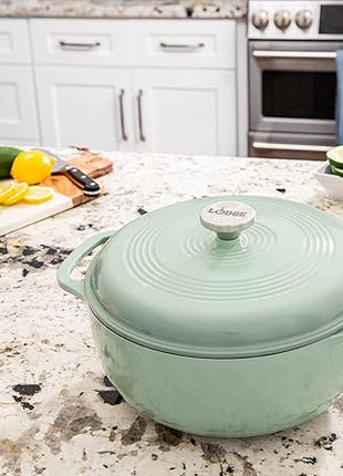 Lodge 6 Quart Enameled Cast Iron Dutch Oven with Lid – Dual Handles – Oven Safe up to 500° F or on Stovetop - Use to Marinate, Cook, Bake, Refrigerate and Serve – Desert Sage