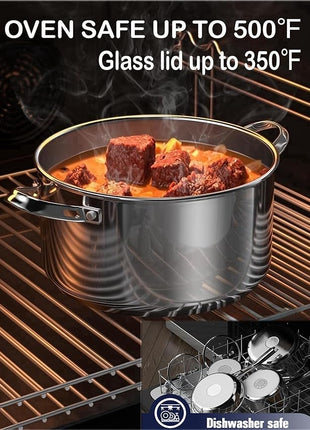 Cooks Standard Dutch Oven Casserole with Glass Lid, 7-Quart Classic Stainless Steel Stockpot, Silver