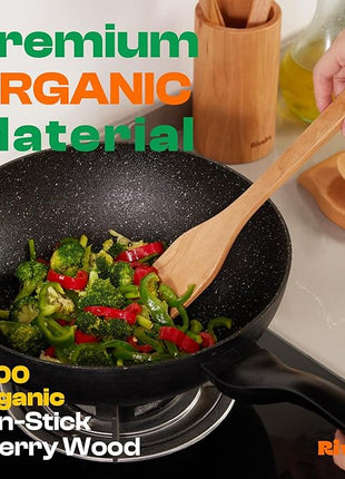 Riveira Cherry Wooden Spoons for Cooking Set of 3 – Natural Cherry Wooden Cooking Utensils, Wooden Spatula, Wooden Spoon - Premium Quality Wooden Utensil Set for Non-Toxic Cooking