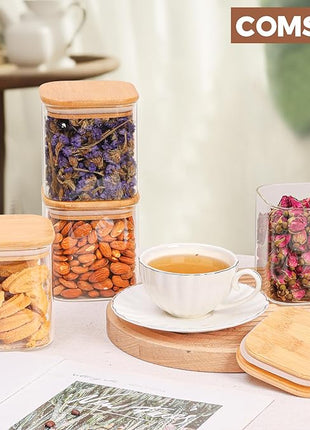 ComSaf 0.7 Qt Glass Food Storage Jars Set of 4, Clear Glass Storage Containers with Lids, Pantry Organization Jar, Spice Jar, Blooming Tea, Coffee and Sugar Container, Small Canister Set for Kitchen