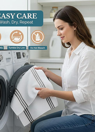 Casa Platino 8PC Cotton Kitchen Towels, 16"x26", Summer Grey Kitchen Towels