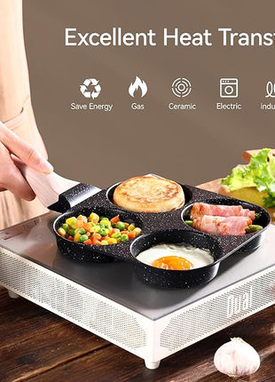 CAROTE Egg Pan Omelette Pan, 4-Cup Nonstick Granite Omelette Skillet - Pancake Pan and Healthy Egg Cooker Suitable for Gas Stove & Induction Cookware, Black