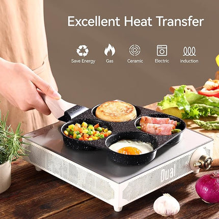 CAROTE Egg Pan Omelette Pan, 4-Cup Nonstick Granite Omelette Skillet - Pancake Pan and Healthy Egg Cooker Suitable for Gas Stove & Induction Cookware, Black