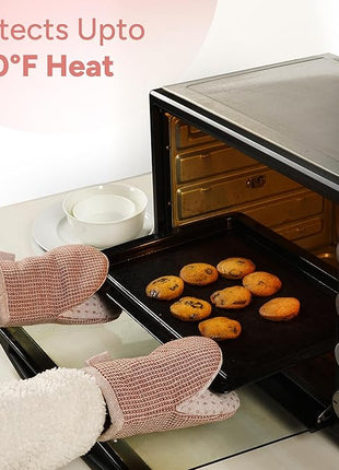 Casa Platino Cute Oven Mitts & Pot Holders, 4-Piece – Oven Mitts Heat Resistant for Grilling & Baking, Pot Holder for Hot Cookware & Microwave – Withstands Up to 500°F, Non-Slip – Canyon Rose