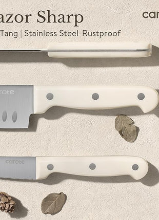 CAROTE ICE 35pcs Pots and Pans Set, Nonstick Cookware Sets, White Granite Induction Cookware with Kitchen Knife Set