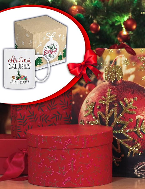 Christmas Coffee Mug ‘’ Christmas Calories Don’t Count’’, Funny Coffee Mug from Daughter, Wife and Son – Mug in Decorative Gift Box,11 Oz