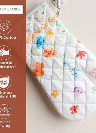 Maison d' Hermine Oven Gloves 100% Cotton Oven Mitt 7" x 13" with Loop Heat Resistant, BBQ, Cooking Gloves, Baking, Grilling, Kitchen, Handling Hot Pans Spring/Summer (Pack of 1, Summer Whisper)