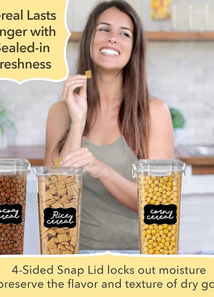 Simply Gourmet Airtight Cereal Containers with Lids – 3 Piece Tall Kitchen Pantry Organization Set, BPA-Free Clear Plastic, Pour Spout Lids for Breakfast Cereal, Rice, Flour, Sugar, Snacks