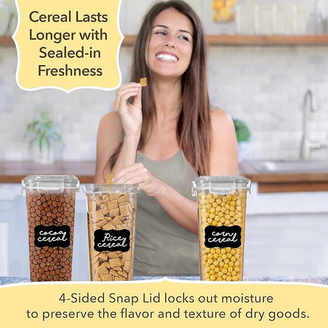 Simply Gourmet Airtight Cereal Containers with Lids – 3 Piece Tall Kitchen Pantry Organization Set, BPA-Free Clear Plastic, Pour Spout Lids for Breakfast Cereal, Rice, Flour, Sugar, Snacks