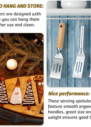 CHENGU 4 Pcs Mini Brownies Serving Spatula Stainless Steel Nonstick Serve Turner Cookie Slotted Spatula for Kitchen Cutting and Serving Desserts Small Frying Pan Cookie(3 Styles,4 Styles)