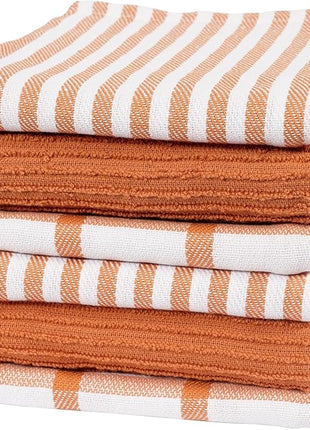 KAF Home Premium Kitchen Towels (18" x 28"), Large 100% Cotton, Flat & Terry Absorbent Dish Towel Set (Ginger, 18 x 28-6 Pack)