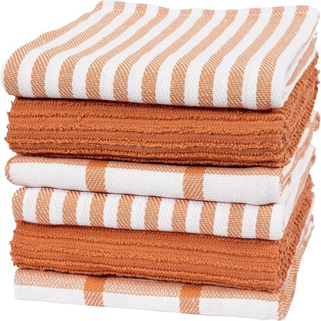 KAF Home Premium Kitchen Towels (18" x 28"), Large 100% Cotton, Flat & Terry Absorbent Dish Towel Set (Ginger, 18 x 28-6 Pack)