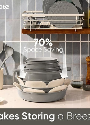 CAROTE 27pcs Ceramic Cookware Set Nonstick, Pots and Pans Set Non stick, Non Toxic Cookware, Dishwasher/Oven Safe, RV/Camping Cookware Set, Pan and Pot with Kitchen Utensils, Dark Gray