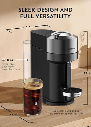 Nespresso Vertuo Next Deluxe Coffee and Espresso Maker, Pure Chrome with Aeroccino Milk Frother,1.1 liter, Black