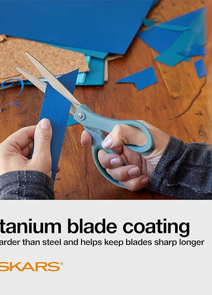 Fiskars SoftGrip Titanium Scissors - Contoured Performance All Purpose - 8" Titanium - Straight Paper Scissors for Office, and Arts and Crafts - 3-Count