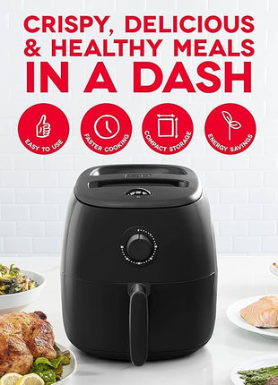 DASH Tasti-Crisp™ Electric Air Fryer Oven, 6 Qt. Family Size, Black – Compact Air Fryer with Large Basket for Healthier Food in Minutes, Ideal for Small Spaces - Auto Shut Off, Analog, 1700-Watt