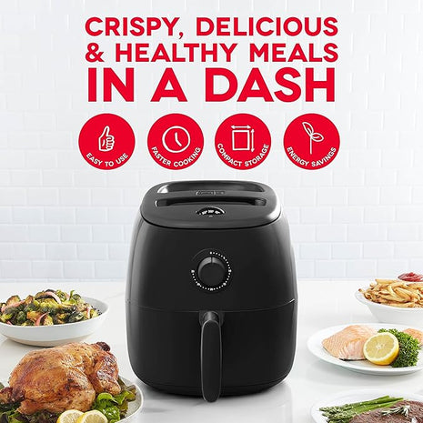 DASH Tasti-Crisp™ Electric Air Fryer Oven, 6 Qt. Family Size, Black – Compact Air Fryer with Large Basket for Healthier Food in Minutes, Ideal for Small Spaces - Auto Shut Off, Analog, 1700-Watt