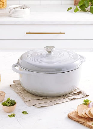 Lodge 7.5 Quart Enameled Cast Iron Dutch Oven with Lid – Dual Handles – Oven Safe up to 500° F or on Stovetop - Use to Marinate, Cook, Bake, Refrigerate and Serve –Gray