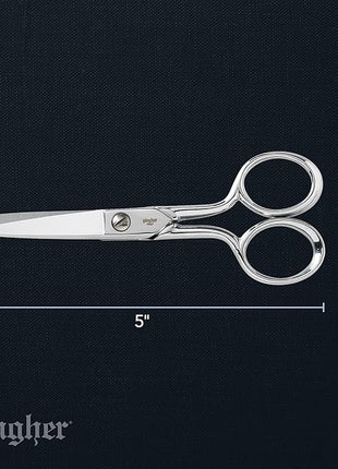 Gingher 5" Fabric Scissors, Premium Forged Steel Fabric Shears, Sharp Knife Edge Sewing Scissors for Cutting Cloth with Protective Sheath, Ambidextrous Design