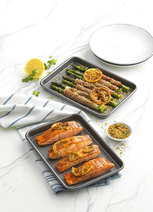 GoodCook Everyday Set of 2 Nonstick Steel 9" x 6.2" Toaster Oven Mini Baking Sheets, Gray