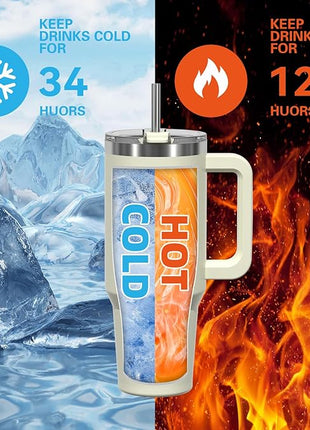 20 oz Tumbler with Handle,Tumbler with Lid and Straw,Double Wall Insulated Cup Stainless Steel Travel Mug(Cold for 34 Hours),Water Bottle for Iced Tea,Coffee,Cold Beverages(Cream White)