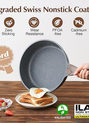 SENSARTE Nonstick Skillet, Deep Frying Pan 10/11/12-inch, Saute Pan with Lid, Stay-cool Handle, Healthy Stone Cookware Cooking Pan, Induction Compatible (10-Inch/3.5QT)