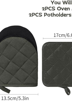 Oven Mitts and Pot Holders Set, Pack of 4, Heat Resistant Silicone Kitchen Mini Oven Mittens for 500 Degrees, Mini Oven Gloves and Hot Pads for Baking Grilling Barbecue Microwave Machine Washable