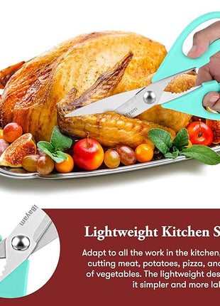 iBayam Kitchen Scissors - All Purpose Heavy Duty Meat Scissors, Poultry Shears, Dishwasher Safe, Stainless Steel, 2-Pack, Pastel Pink, Mint Blue