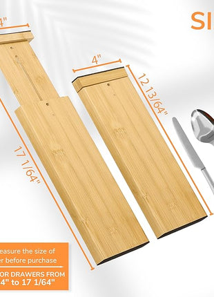 BAMEOS 4 PCS Bamboo Drawer Divider Adjustable Drawer Dividers Kitchen Drawer Organization Utensil Organizers for Kitchen Dresser Bathroom Bedroom and Office