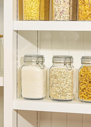 CHEFSTORY 50oz Airtight Glass Jars with Lids, 3 PCS Food Storage Canister for Kitchen & Pantry Organization, Square Mason Jar Containers for Storing Sugar, Flour, Cereal,Coffee,Cookies
