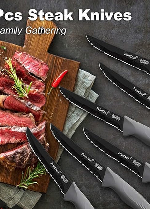 PrinChef Knife Set, 19 Pcs Rust Proof Knives Set for Kitchen, with Acrylic Stand, Sharpener, Scissors and Peeler, Stainless Steel kitchen knife set Nonstick and No Scratch