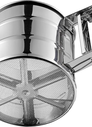 Flour Sifter, Stainless Steel Sifter for Baking, Double Layer Fine Mesh Baking Sifter, One Hand Press Crank Sifter for Powdered Sugar Shaker Duster, Flour Sieve Sifter for Baking Cakes Rondauno
