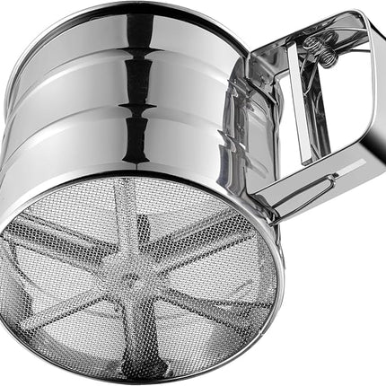 Flour Sifter, Stainless Steel Sifter for Baking, Double Layer Fine Mesh Baking Sifter, One Hand Press Crank Sifter for Powdered Sugar Shaker Duster, Flour Sieve Sifter for Baking Cakes Rondauno