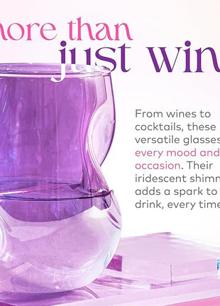Dragon Glassware Stemless Wine Glasses - 16 oz Stemless Wine Glass Set with Finger Indentations - Set of 2 Iridescent Glassware - Aerates Naturally