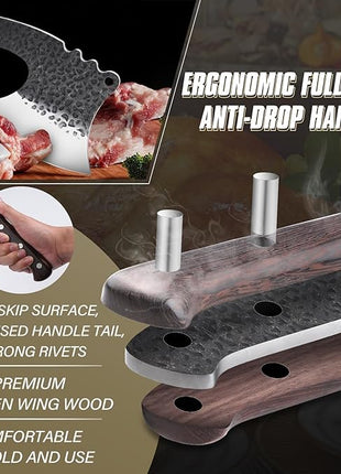 Dream Reach Meat Cleaver Heavy Duty Bone Chopper High Carbon Bone Cutting Knife Hand Forged Butcher Knife with Cover for Kitchen Outdoor BBQ, Christmas Gifts for Men Women