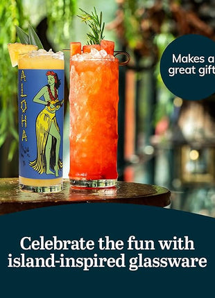 Libbey Tiki Bamboo Highball Drinking Glasses,Iconic 16 Oz Tall Cocktail Glasses Set of 4,Modern Highball Cocktail Glasses