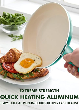 GreenPan Rio Healthy Ceramic Nonstick 8" Frying Pan Skillet and Silicone Spatula Set, Soft Grip Handle, Breaktfast Meal Set, PFAS-Free, Dishwasher Safe, Oven Safe, Turquoise
