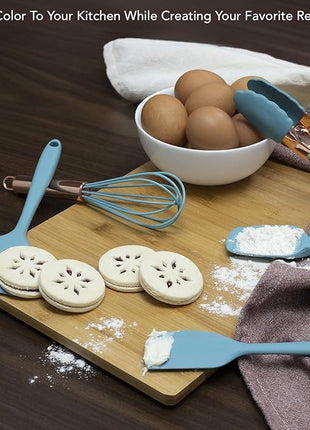 COOK WITH COLOR Silicone Cooking Utensils, Kitchen Utensil Set, Easy to Clean Silicone Kitchen Utensils, Cooking Utensils for Nonstick Cookware, Kitchen Gadgets Set, Mini, Aqua