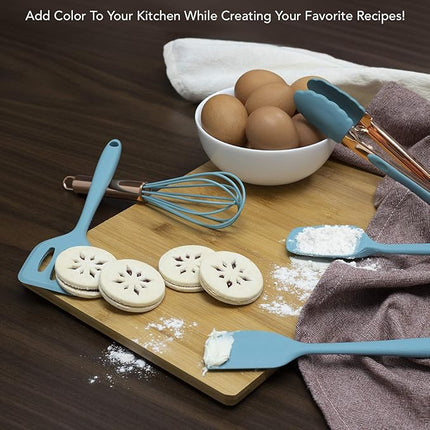 COOK WITH COLOR Silicone Cooking Utensils, Kitchen Utensil Set, Easy to Clean Silicone Kitchen Utensils, Cooking Utensils for Nonstick Cookware, Kitchen Gadgets Set, Mini, Aqua