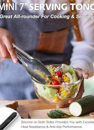 Anaeat Premium Kitchen Locking Tong Set of 3 - Heavy Duty Stainless Steel Food Tongs with Long Handle & Non-Slip Silicone Grip for Cooking, Baking, Grilling - Heat Resistant up to 480°F