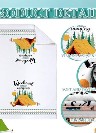 Set of 6 Camping Kitchen Towels White Absorbent Dishcloth Bonfire Tent Car Tea Towels 24 x 16 Inches with Funny Sayings Novelty Gifts for Campers Happy Camper Camping Accessories for Rv Campers