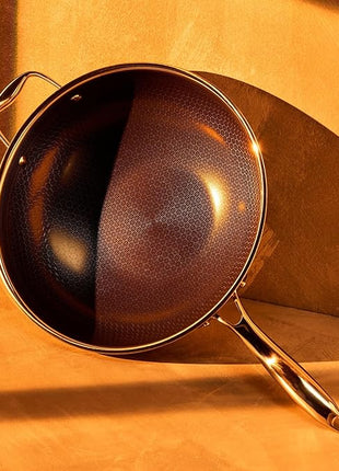 HexClad Hybrid Nonstick 12-Inch Wok, Stay-Cool Handle, Dishwasher-Friendly, Oven-Safe Up to 900°F, Induction Ready, Compatible with All Cooktops