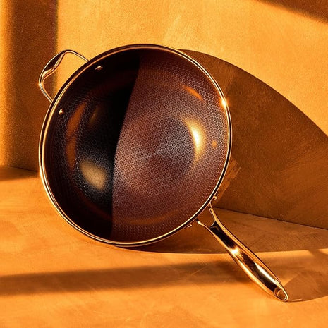 HexClad Hybrid Nonstick 12-Inch Wok, Stay-Cool Handle, Dishwasher-Friendly, Oven-Safe Up to 900°F, Induction Ready, Compatible with All Cooktops