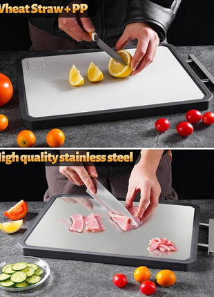 Titanium Cutting Board Double Sided for Kitchen,Large Chopping Board（16.42×11 In）Non-Slip Edge Garlic Grater Titanium and Food-Grade Wheat Straw PP, Kitchen Necessities for Home