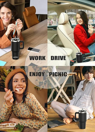 20 oz Tumbler with Handle,Tumbler with Lid and Straw,Double Wall Insulated Cup Stainless Steel Travel Mug(Cold for 34 Hours),Water Bottle for Iced Tea,Coffee,Cold Beverages(Black)