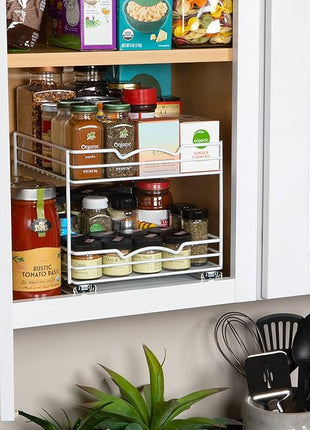 HOLDN’ STORAGE White Spice Rack Organizer for Cabinet, Heavy Duty, Pull Out Spice Rack, Lifetime Limited Warranty, Spice Organization 10.5" W x 10.4" D x 8.8" H - Spice Racks for Inside Cabinets.