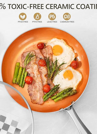 MICHELANGELO Frying Pan with Lid, Nonstick 8 Inch Frying Pan with Ceramic Titanium Coating, Copper Fry Pan with Lid, Small Fry Pan 8 Inch, Nonstick Fry Pans