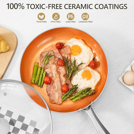 MICHELANGELO Frying Pan with Lid, Nonstick 8 Inch Frying Pan with Ceramic Titanium Coating, Copper Fry Pan with Lid, Small Fry Pan 8 Inch, Nonstick Fry Pans