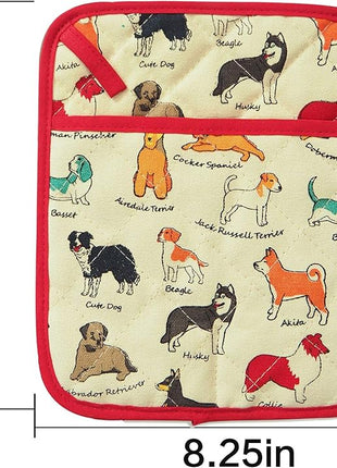 Pot Holders Set of 2 Heat Resistant 480℉ Kitchen 100% Cotton Comfortable Lining Printing Dog Flower Women Men Home Cooking Baking Microwave BBQ Gift(Dog)